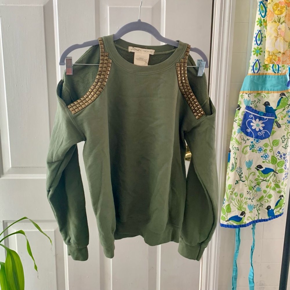 Tricia Fix Studded open shoulder sweatshirt NWOT